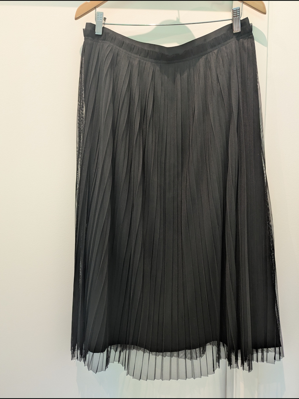 Black Tulle Pleated Midi Skirt